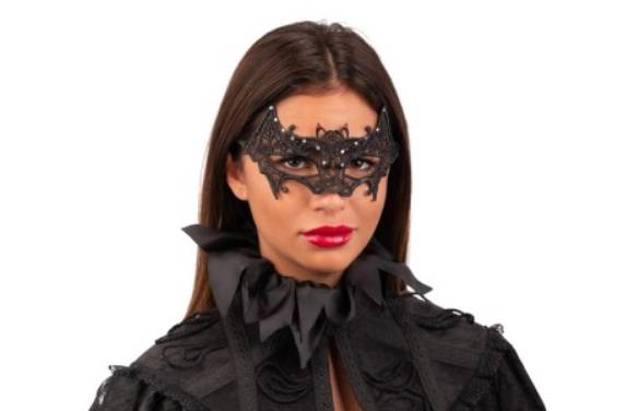 Maschera Halloween/Carnevale Pipistrello Macramè Nera In Tessuto