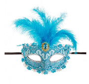 Maschera Damascata Turchese Con Piume