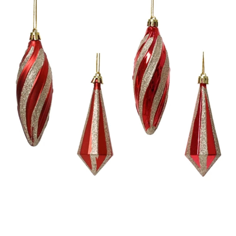 Pallina Albero Di Natale Rossa Con Glitter Oro 13,5cm