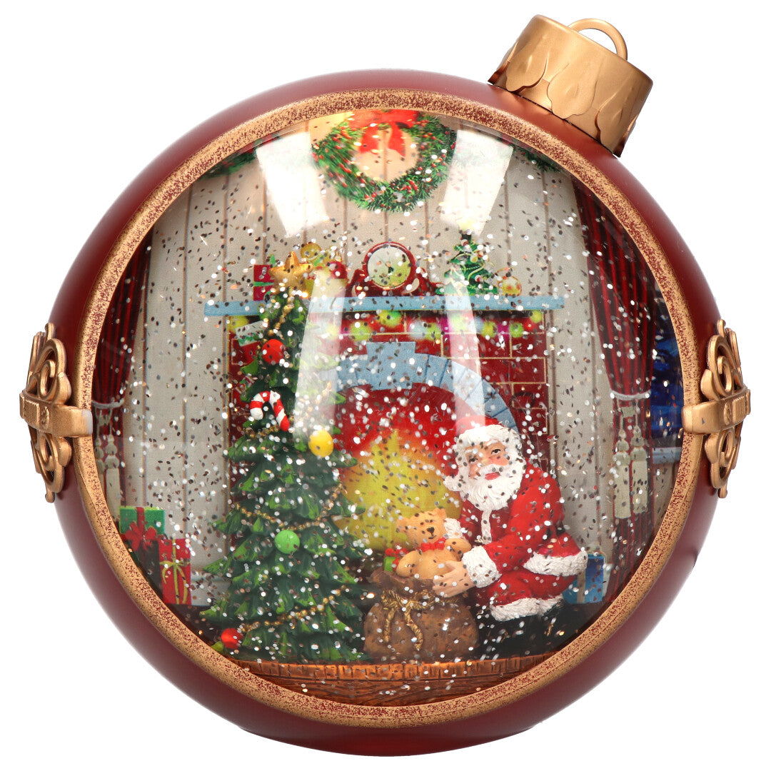 Carillon Di Natale Babbo Natale Davanti Al Camino Con Led 20cm