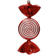 Addobbo Albero Di Natale In Plastica Infrangibile Caramella Rossa Con Glitter 18cm