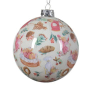 Pallina Albero Di Natale Bianca Con Topini 8cm