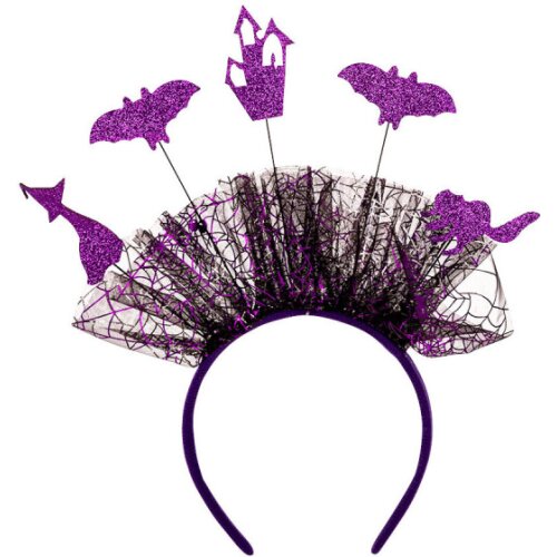 Frontino In Tulle E Decorazioni Viola Accessorio Halloween