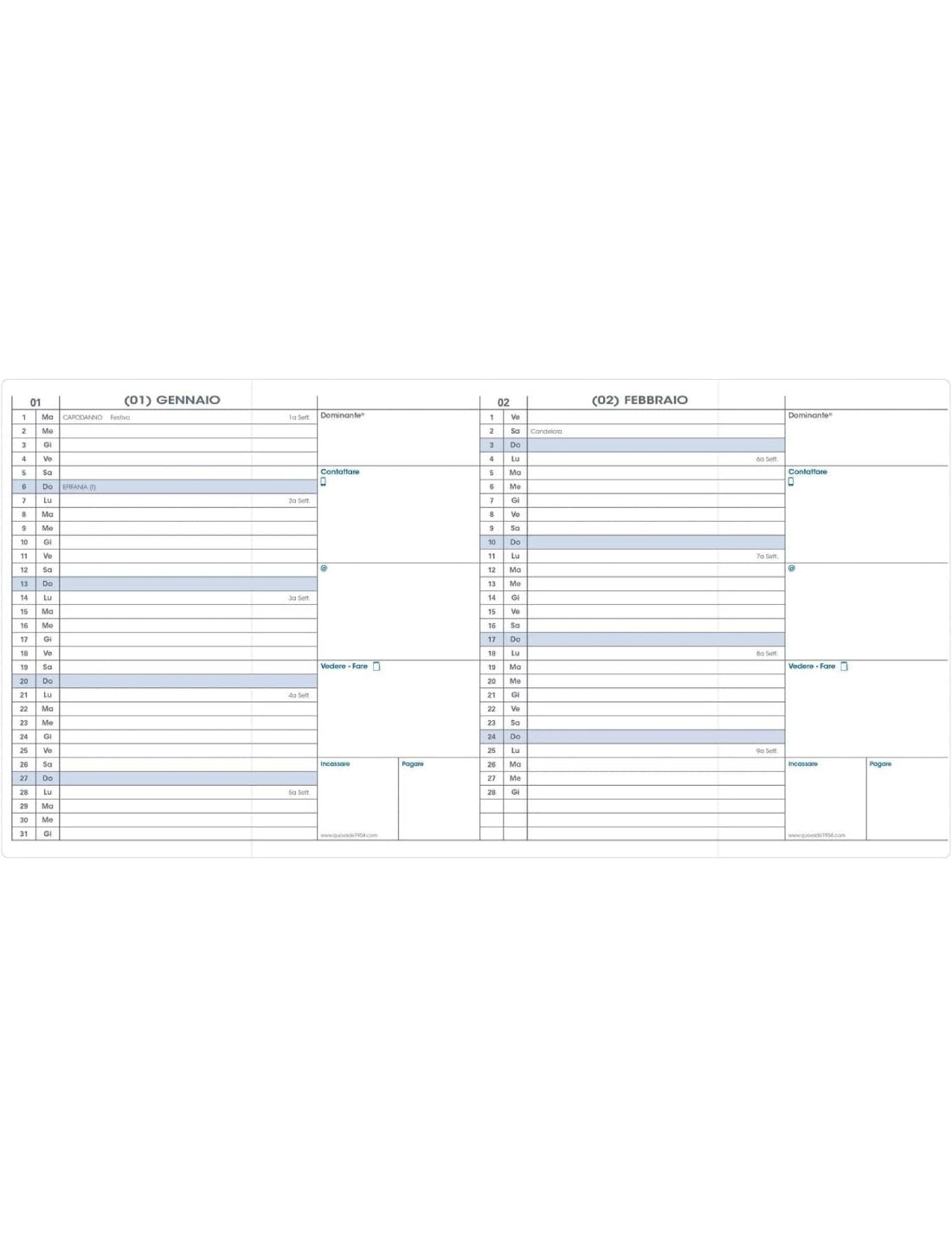 Agenda Mensile 12 Mesi 2026 Quo Vadis Minibest Impala 7,5x14cm