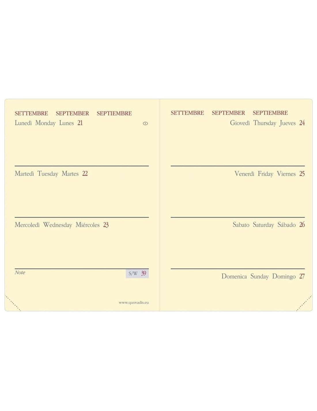 Mini Agenda Settimanale 12 Mesi 2026 Quo Vadis Miniweek ML Impala 7x10cm