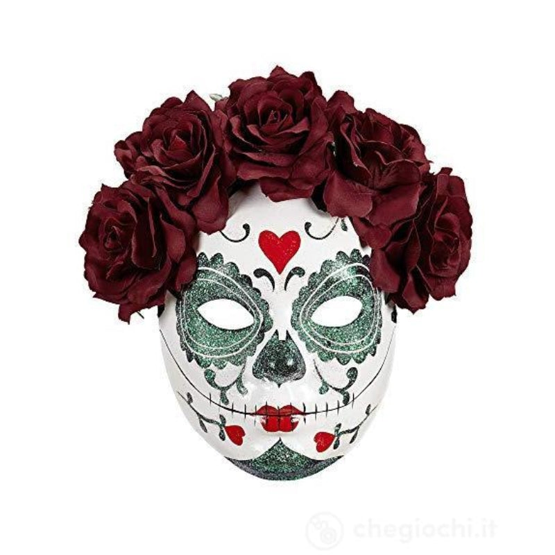 Dia De Los Muertos Glitterata Con Rose Maschera Halloween