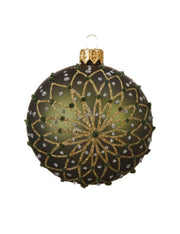 Pallina Albero Di Natale Verde Opaca Con Fiore Dorato d8cm