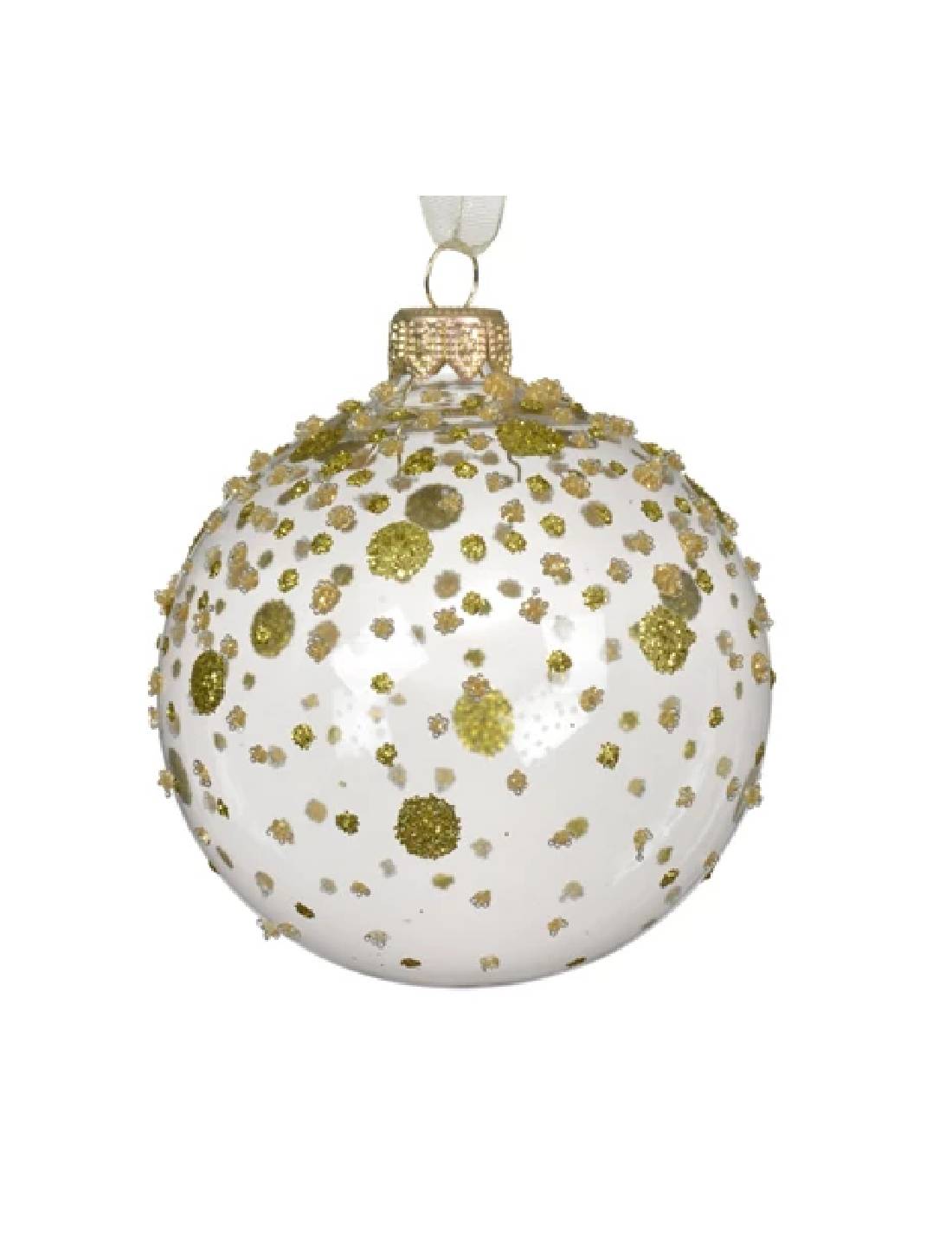 Pallina Albero Di Natale Trasparente Con Pois Oro d8cm