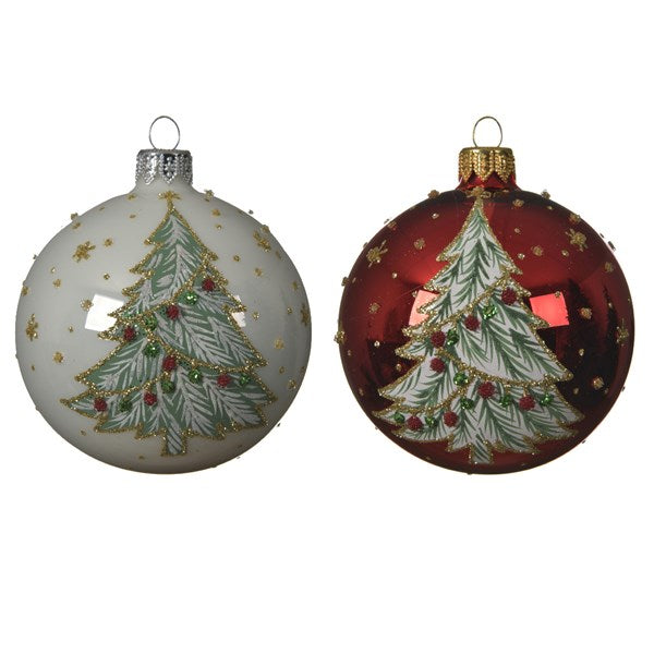 Pallina Albero Di Natale in Vetro Con Abete E Glitter d8cm Prodotto Assortito