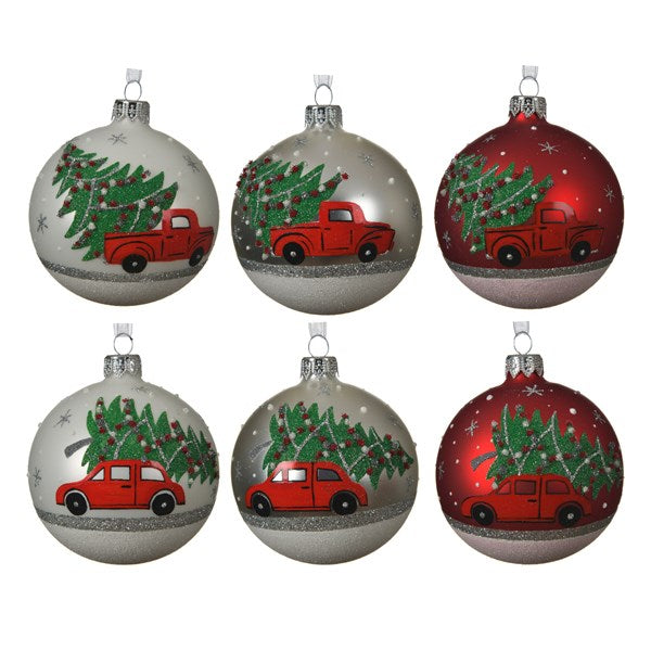 Pallina Albero Di Natale in Vetro Albero Su Auto 8cm