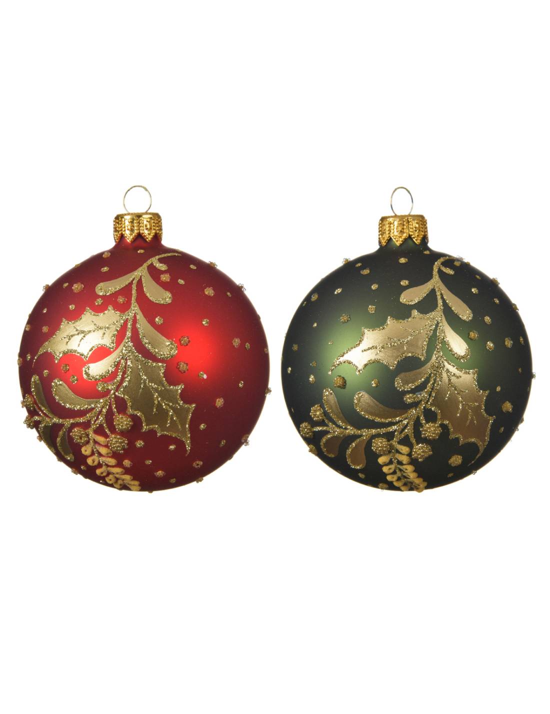 Pallina Albero Di Natale In Vetro Con Agrifoglio 8cm