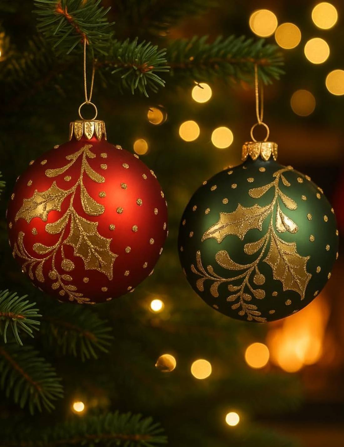 Pallina Albero Di Natale In Vetro Con Agrifoglio 8cm