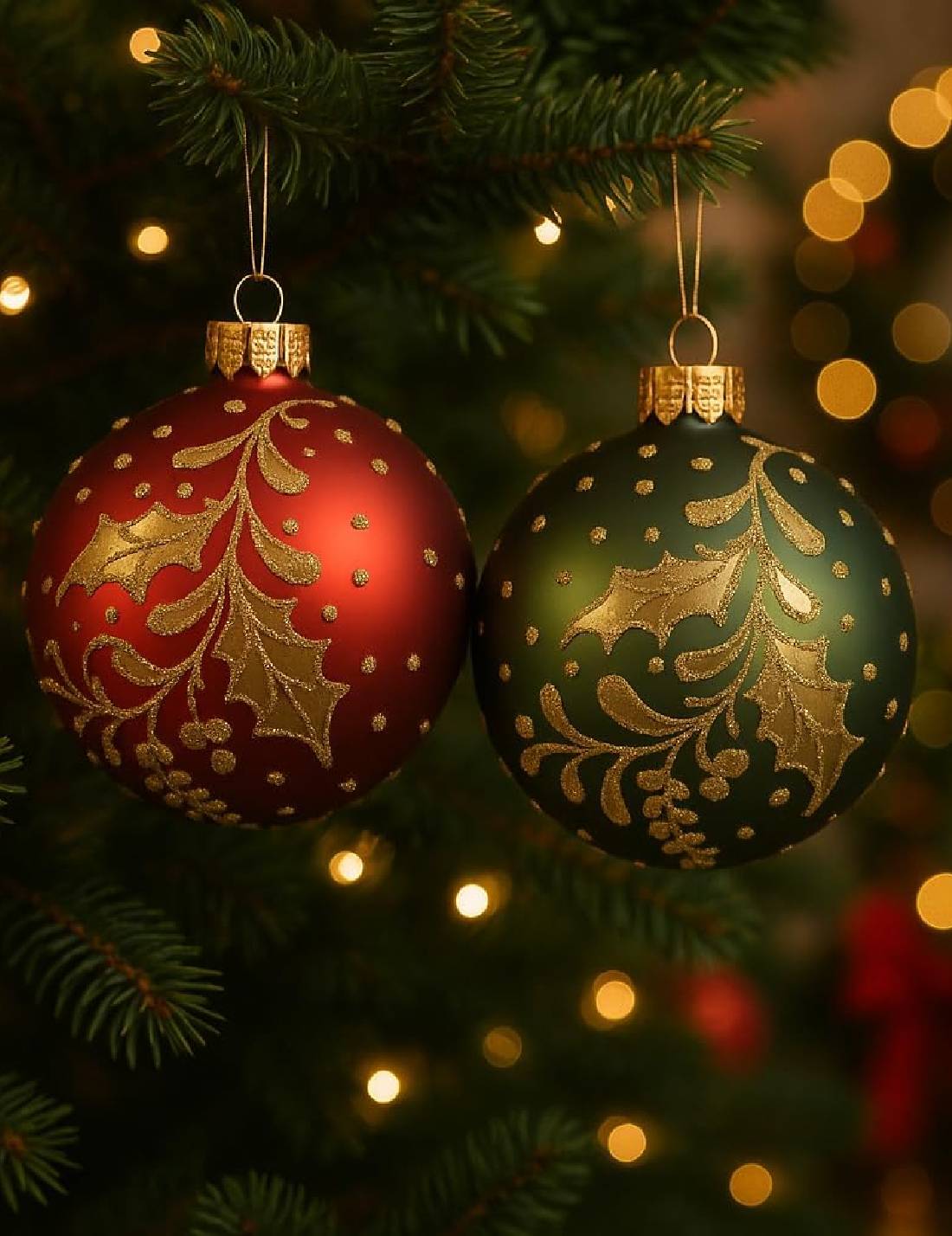 Pallina Albero Di Natale In Vetro Con Agrifoglio 8cm