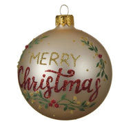 Pallina Albero Di Natale In Vetro Oro Merry Christmas Con Vischio 8cm