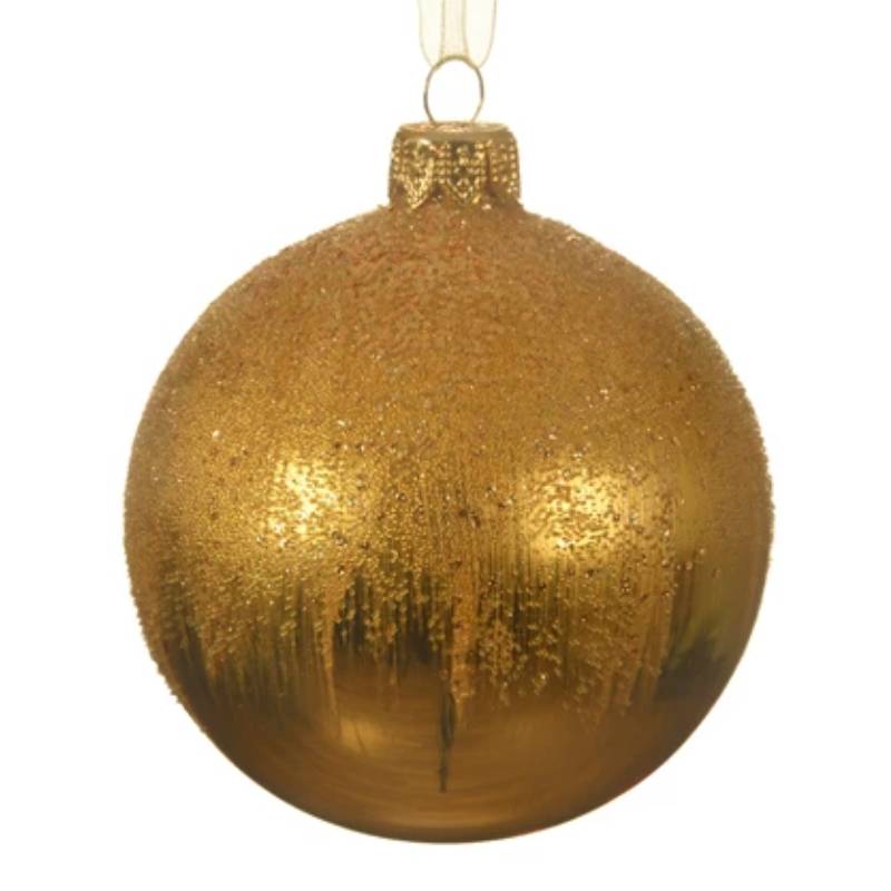 Pallina Albero Di Natale In Vetro Oro Con Glitter 8cm