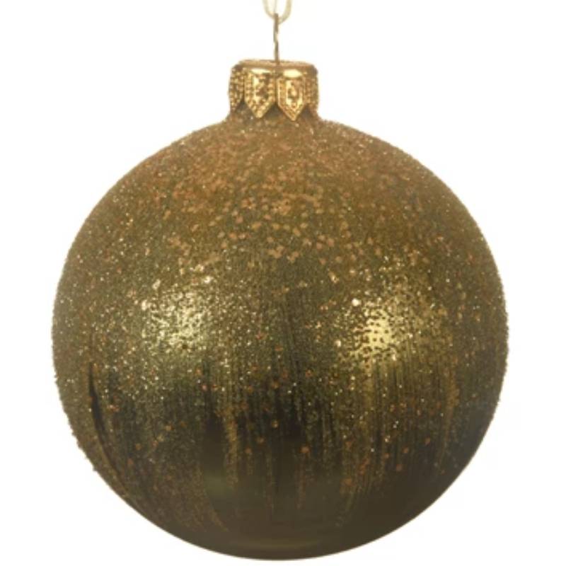 Pallina Albero Di Natale In Vetro Verde Con Glitter Oro 8cm