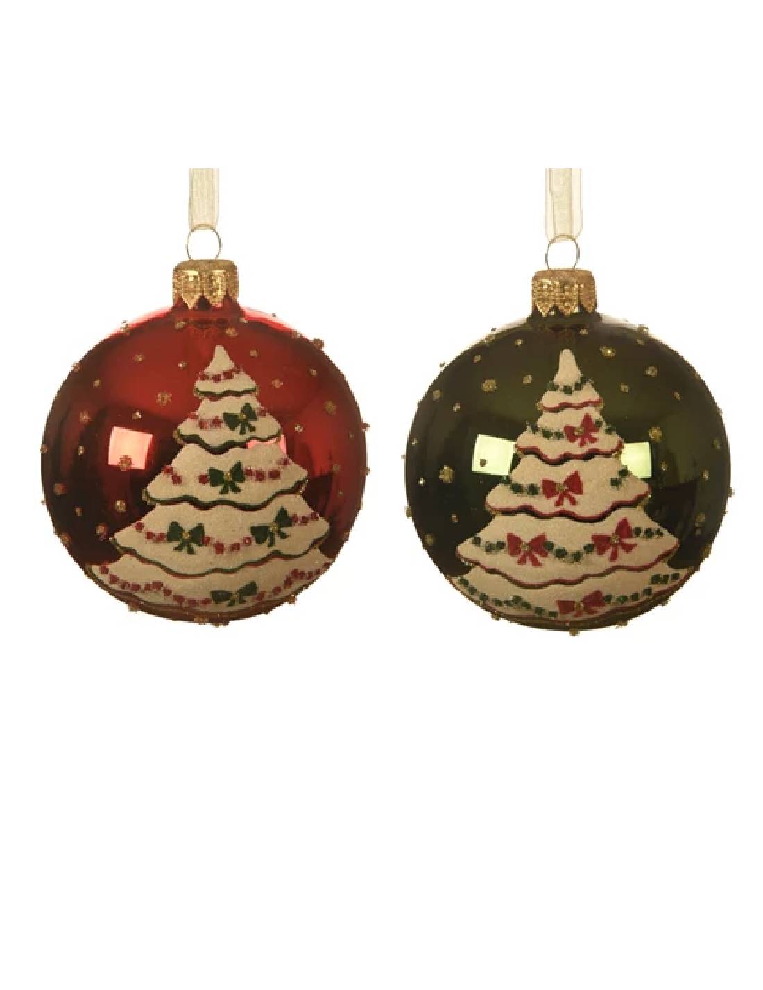 Pallina Albero Di Natale In Vetro Con Albero Bianco Colori Assortiti 8cm
