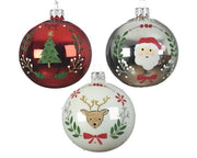 Pallina Albero Di Natale Renna Babbo Natale E Albero Con Glitter 8cm