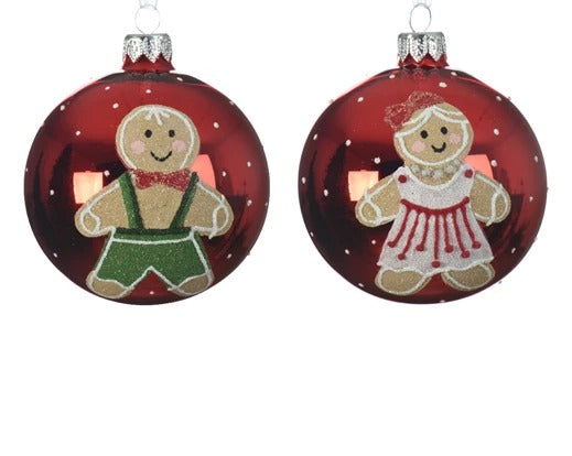 Pallina Albero Di Natale In Vetro Rosso Con Omino Marzapane 8cm Prodotto Assortito