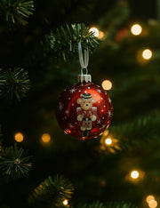 Pallina Albero Di Natale In Vetro Rossa Con Orsetto Schiaccianoci 8cm
