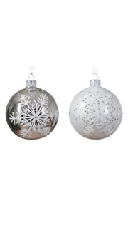 Pallina Albero Di Natale in Vetro Con Fiocco Di Neve Colori Assortiti 8cm