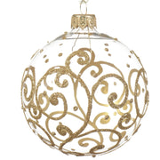 Pallina Albero Di Natale In Vetro Trasparente Con Decorazione Oro 8cm