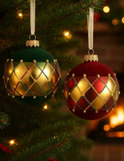 Pallina Albero Di Natale In Vetro A Quadri Vellutata 8cm