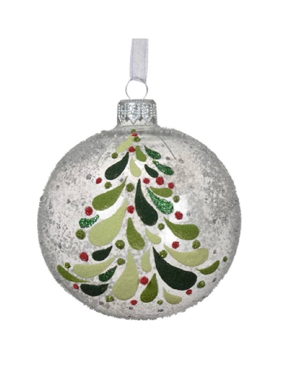 Pallina Albero Di Natale In Vetro Trasparente Abete d8cm