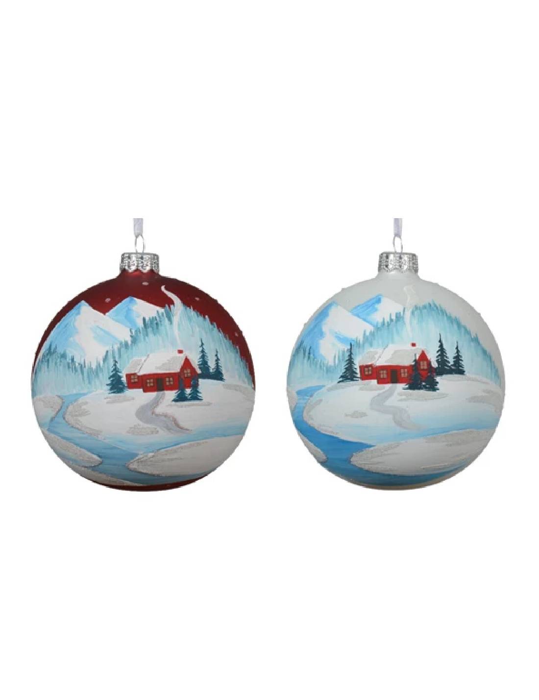 Pallina Albero Di Natale In Vetro Paesaggio Invernale d10cm Prodotto Assortito