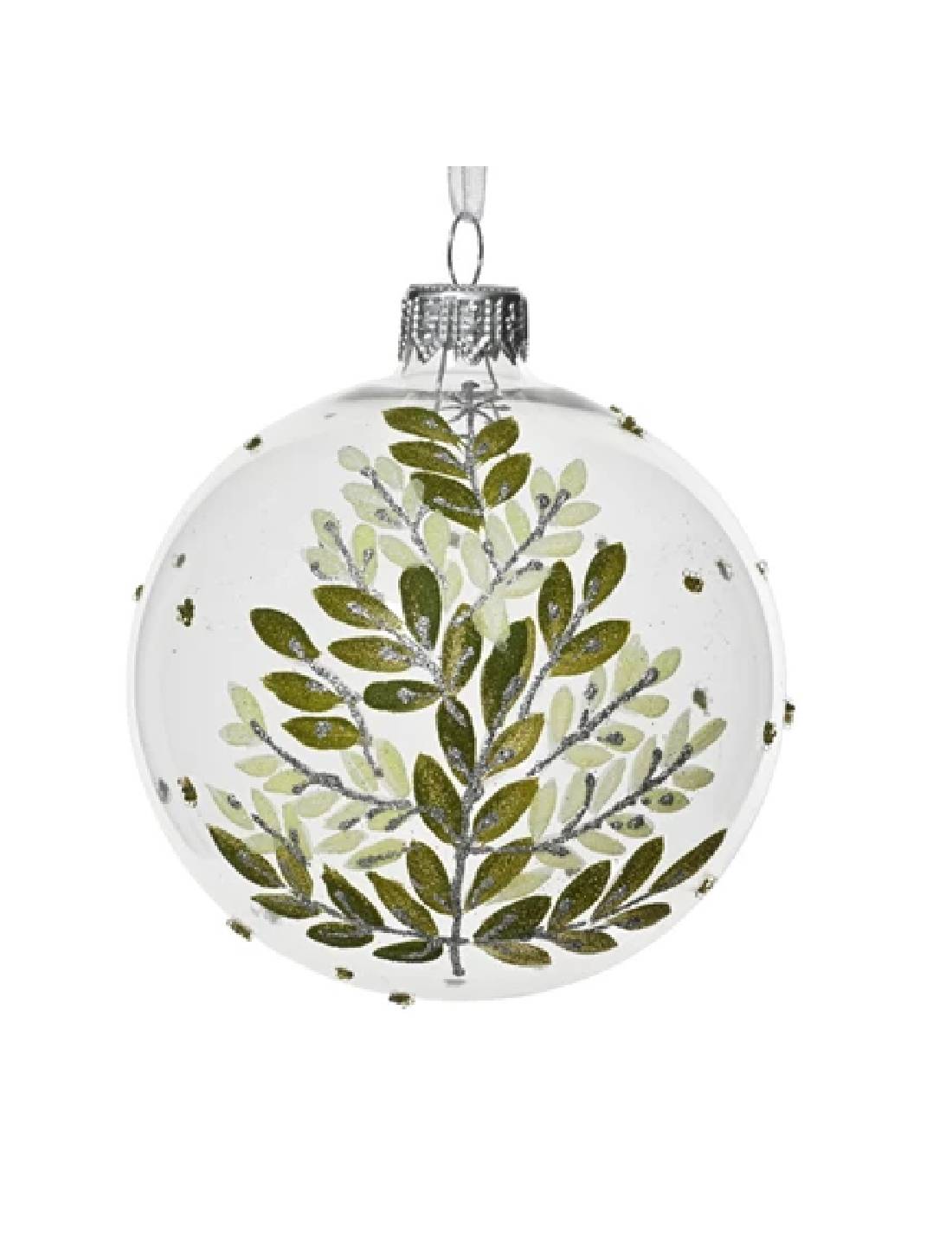 Pallina Albero Di Natale In Vetro Trasparente Foglia d8cm