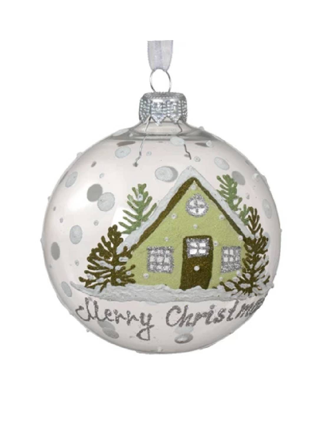 Pallina Albero Di Natale In Vetro Trasparente Casetta d8cm