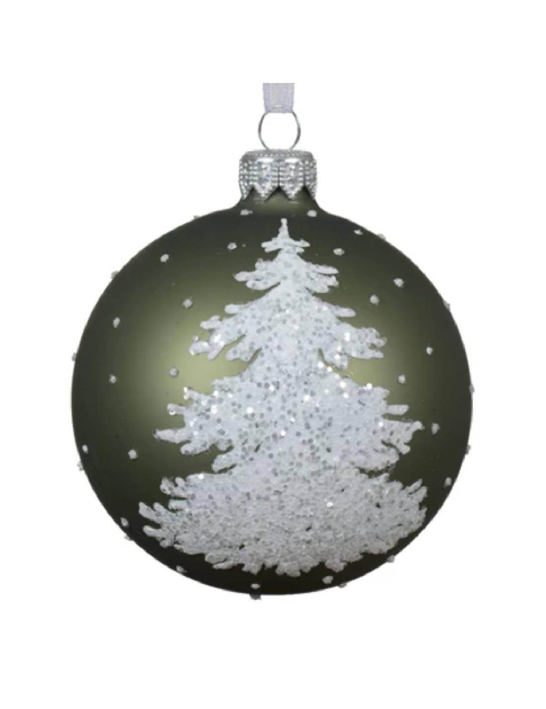 Pallina Albero Di Natale In Vetro Verde Albero Innevato d8cm