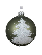 Pallina Albero Di Natale In Vetro Verde Albero Innevato d8cm