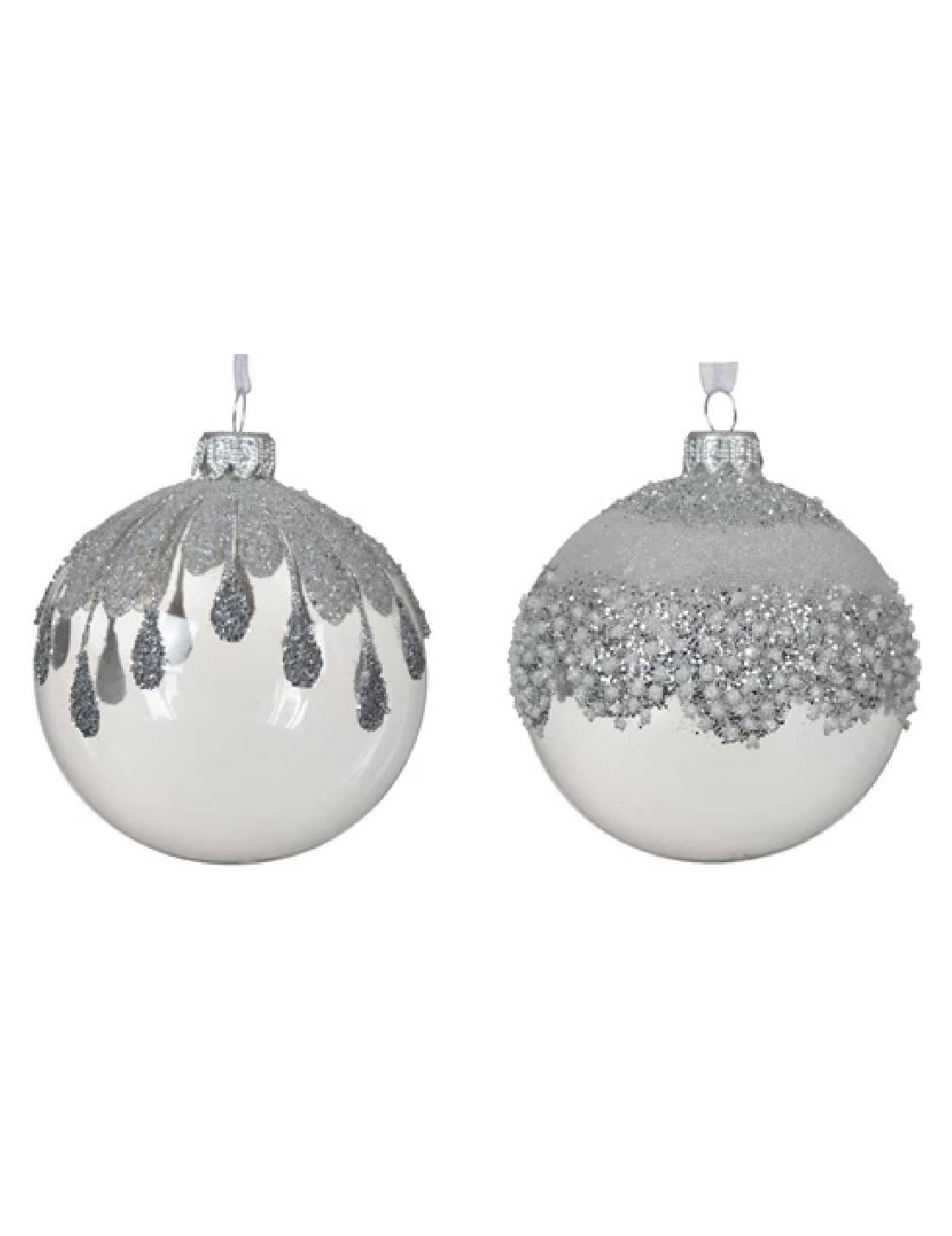 Pallina Albero Di Natale In Vetro Argento Glitter d8cm Prodotto Assortito