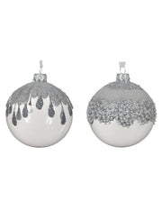 Pallina Albero Di Natale In Vetro Argento Glitter d8cm Prodotto Assortito