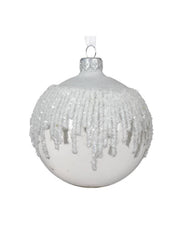 Pallina Albero Di Natale In Vetro Bianca Glitter d8cm