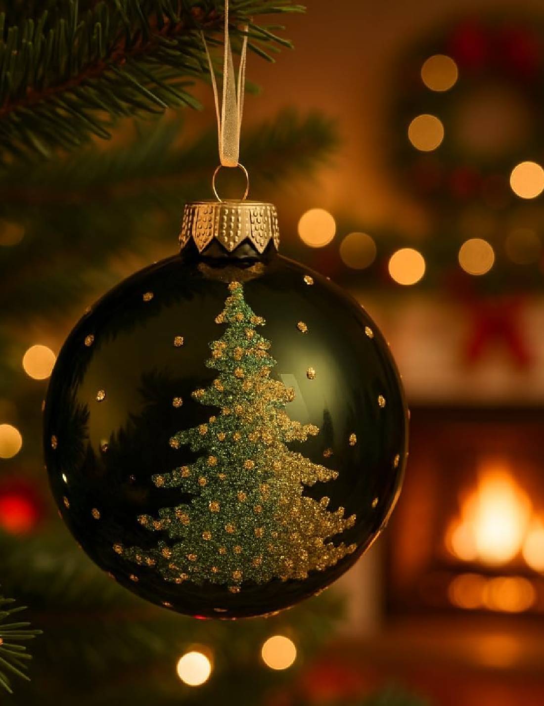 Pallina Albero Di Natale In Vetro Verde Con Albero 8cm