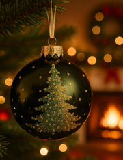 Pallina Albero Di Natale In Vetro Verde Con Albero 8cm