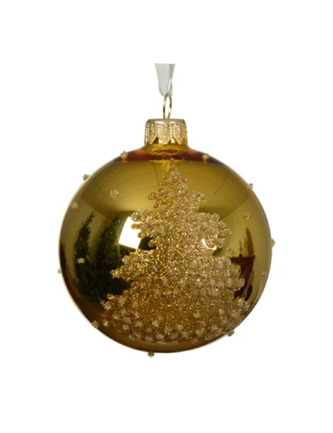 Pallina Albero Di Natale In Vetro Oro Albero Sfumato d8cm