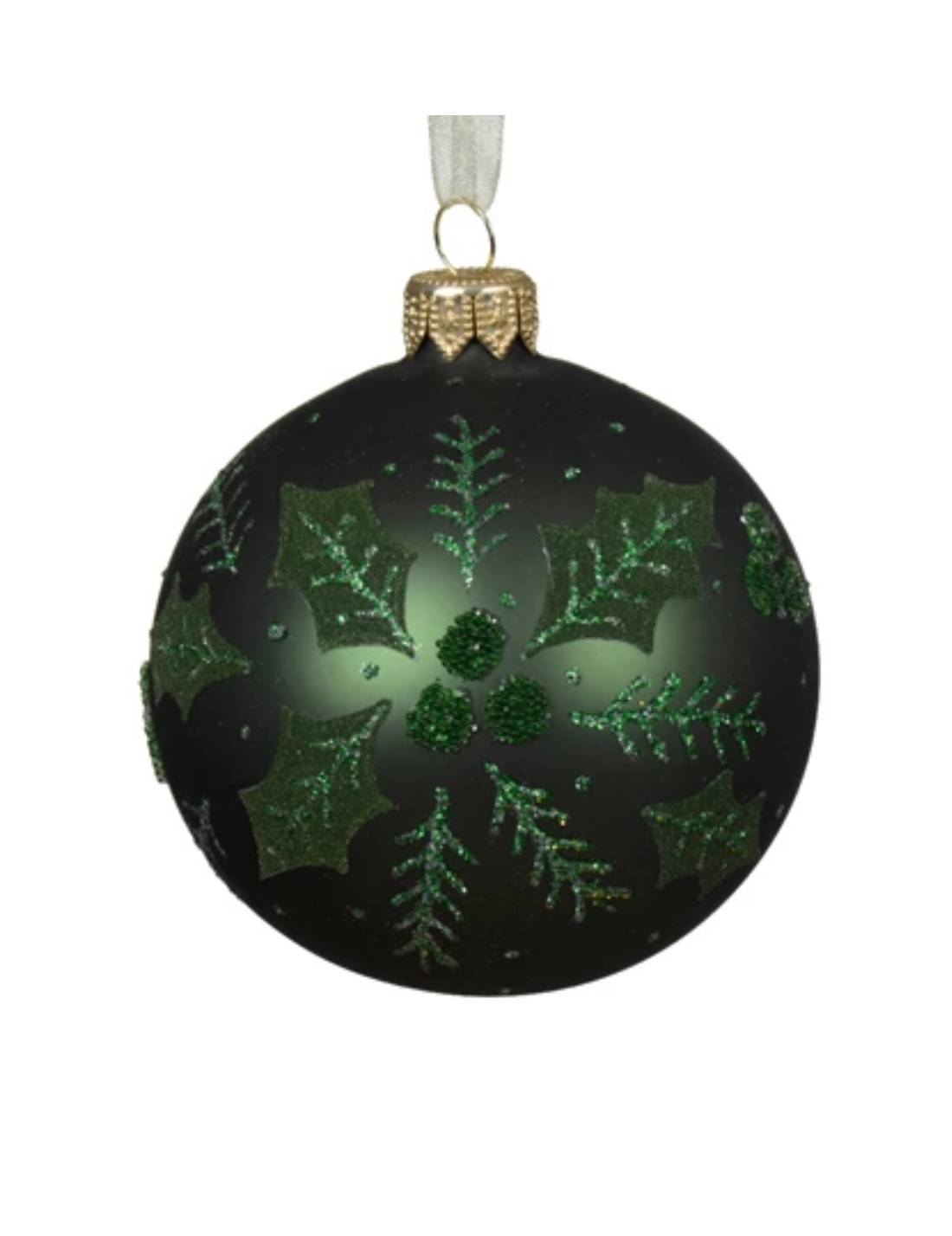 Pallina Albero Di Natale In Vetro Verde Foglia Di Agrifoglio Opaca d8cm