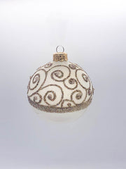 Pallina Albero Di Natale In Vetro Bianco Lana Decorata Con Glitter 8cm