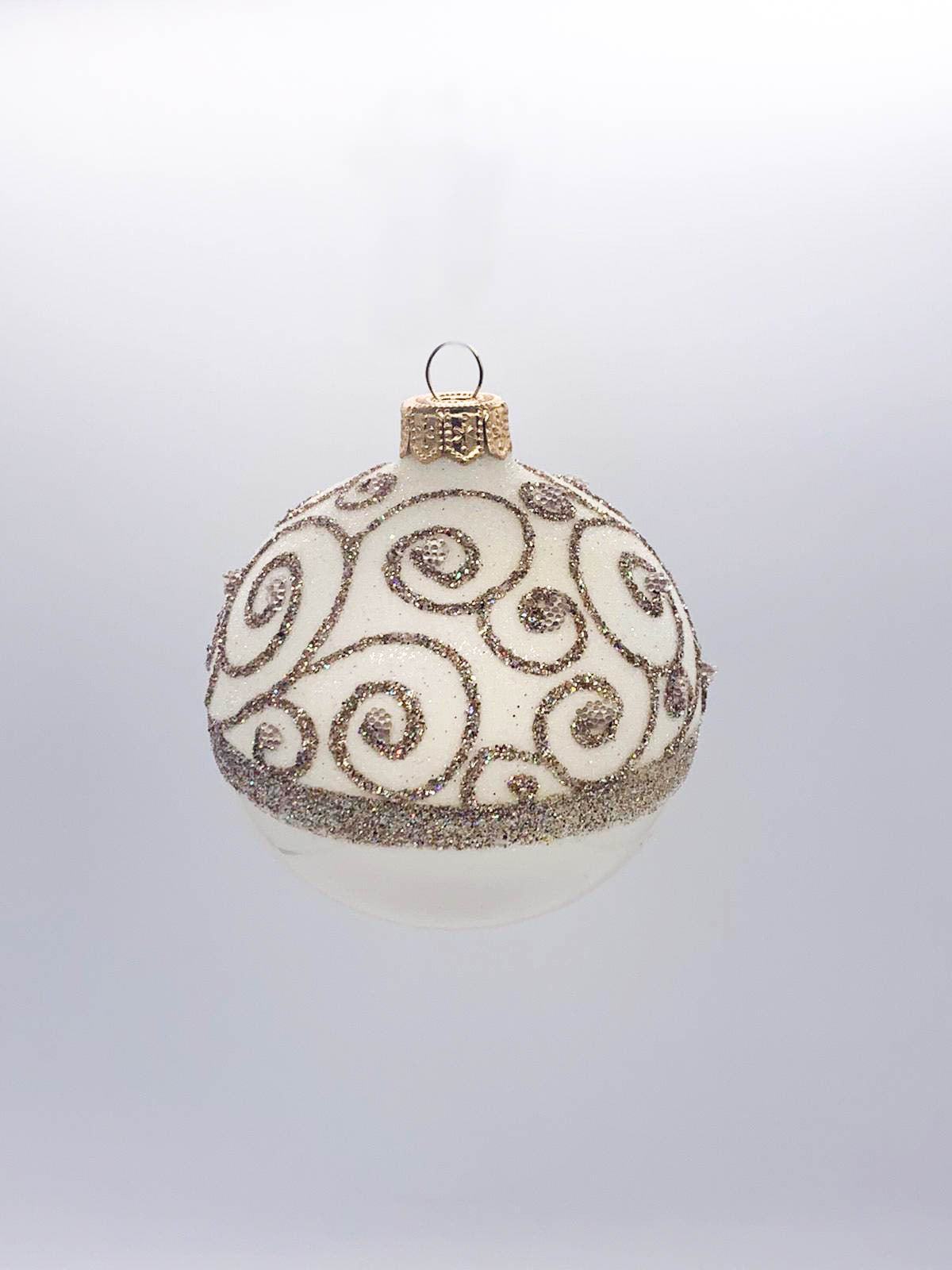 Pallina Albero Di Natale In Vetro Bianco Lana Decorata Con Glitter 8cm