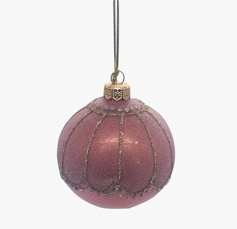Pallina Albero Di Natale In Vetro Rosa Decorata Con Glitter 8cm