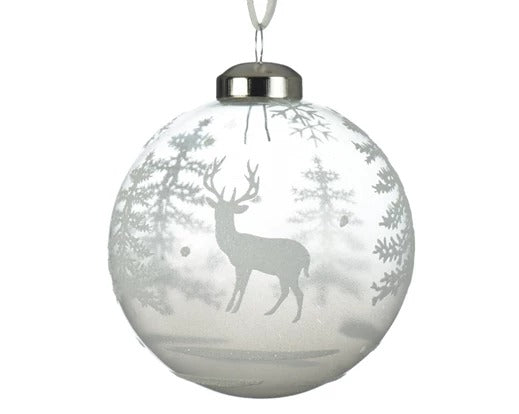 Pallina Albero Di Natale in Vetro Trasparente Con Figure Innevate 8cm