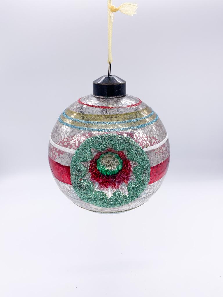 Pallina Albero Di Natale In Vetro Decorata Con Foro 10cm