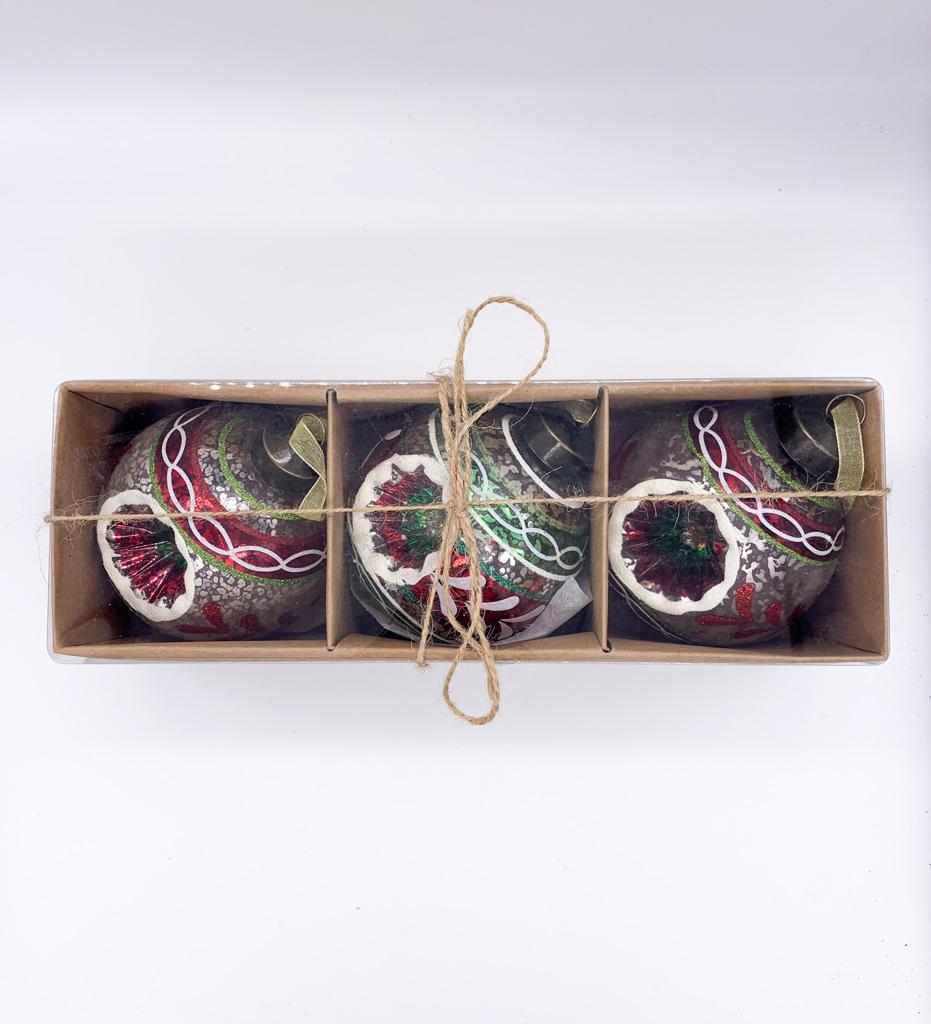 Pallina Albero Di Natale In Vetro Decorata Con Foro 8cm