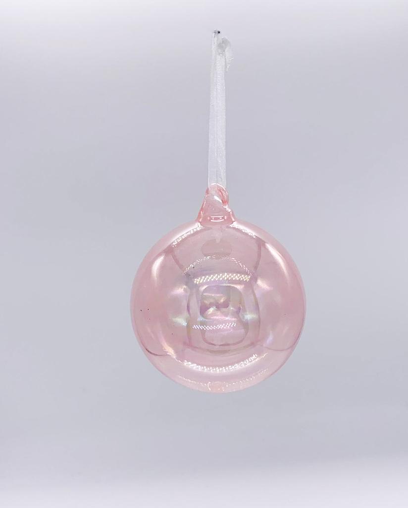 Pallina Albero Di Natale In Vetro Rosa Trasparente 8cm