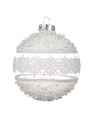 Pallina Albero Di Natale In Vetro Decorazioni Bianche Fiocchi Di Neve 8cm