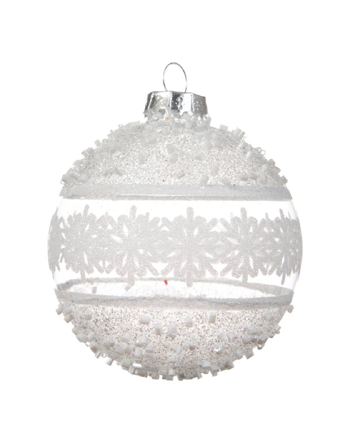 Pallina Albero Di Natale In Vetro Decorazioni Bianche Fiocchi Di Neve 8cm