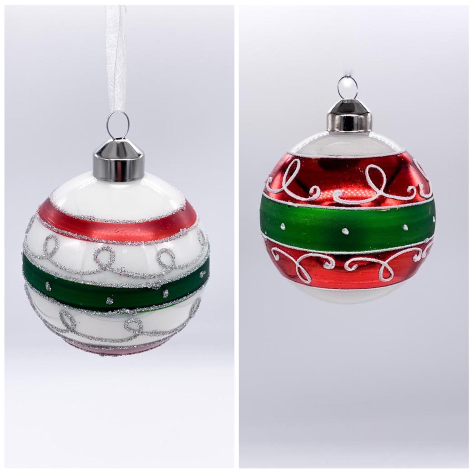Palline Albero Di Natale In Vetro Tricolore 8cm